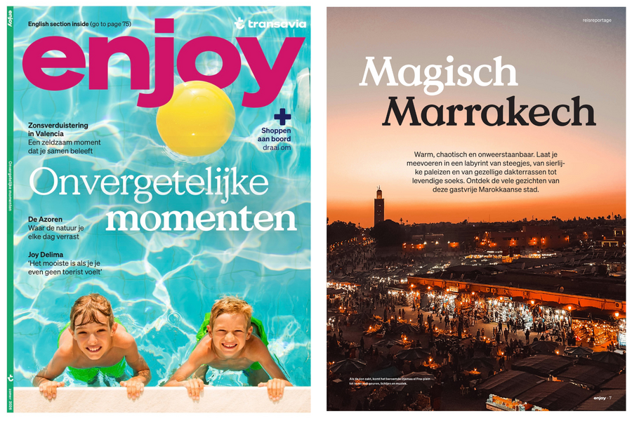 Transavia Enjoy Magazine cover featuring Marrakech and Riad Livia